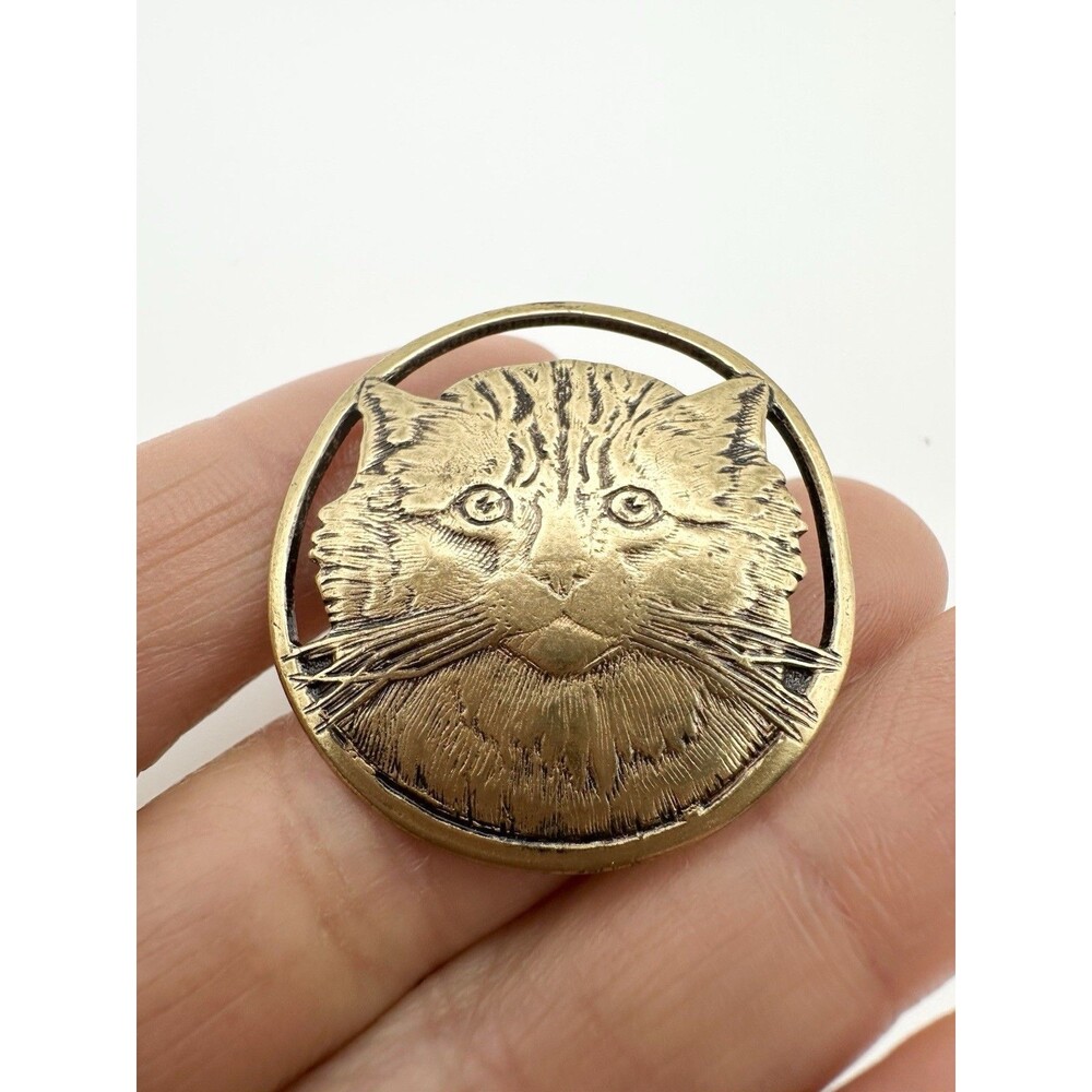 Vintage Cat Face Pin Brooch Gold Tone
